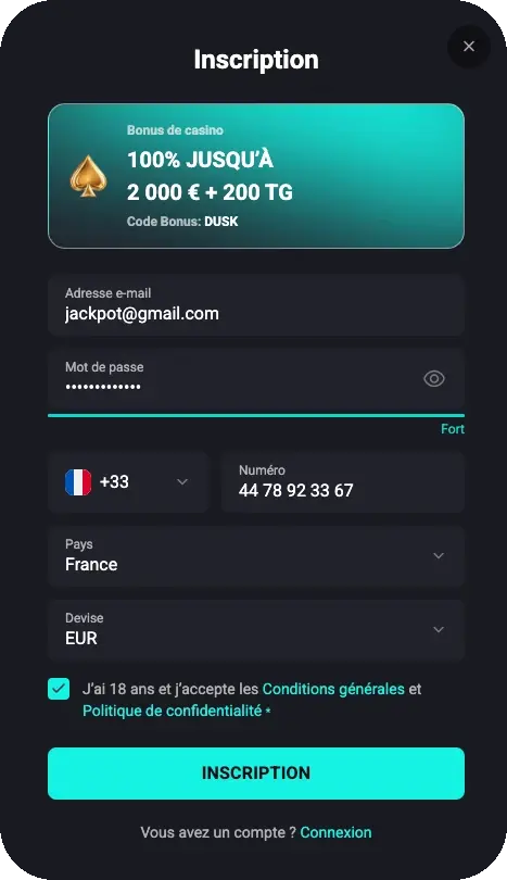 formulaire d'inscription